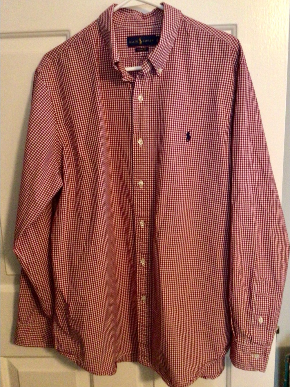 Ralph Lauren Red White Gingham Button-Down Shirt Classic Fit Extra Large LS pony